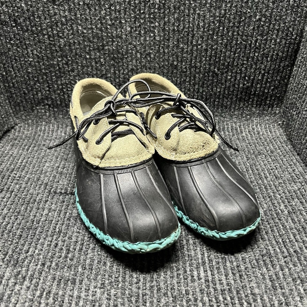 LL Bean Womens Mocs Duck Boots 8M Rubber Soles Gray Suede Blue Made in USA Lace